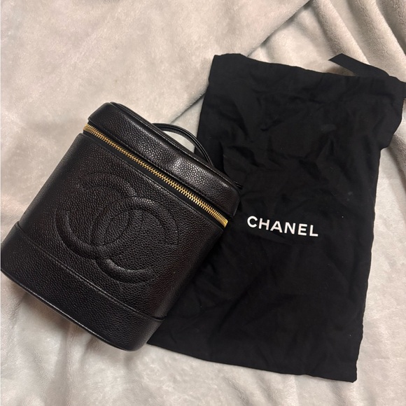 CHANEL Handbags - CHANEL Black Leather Cosmetic Case